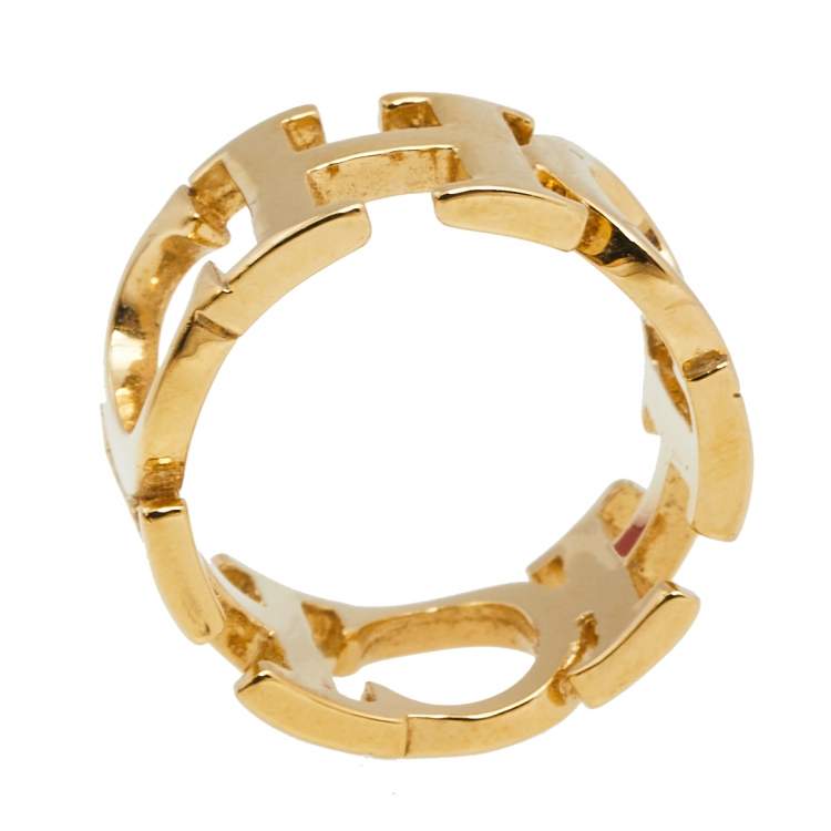 Pre Owned CH Carolina Herrera Gold Tone Between the Line Ring EU 53