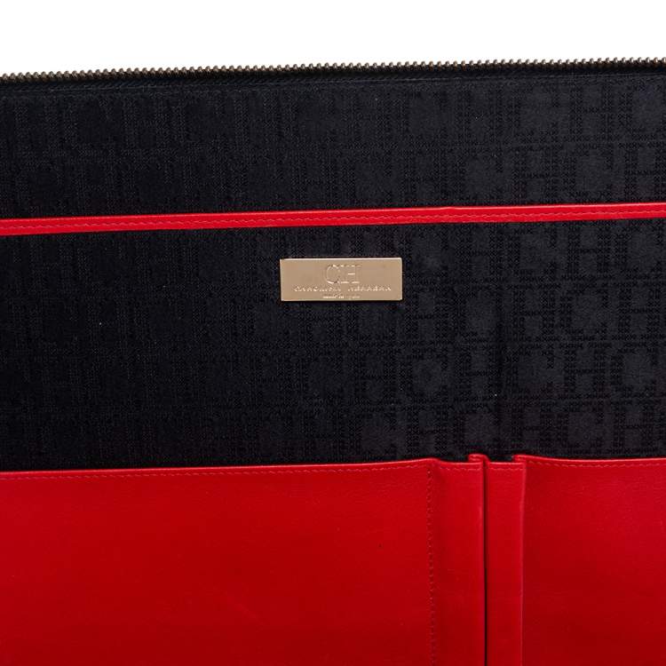 Pre Owned CH Carolina Herrera Black Quilted Leather Zip Around Document Case