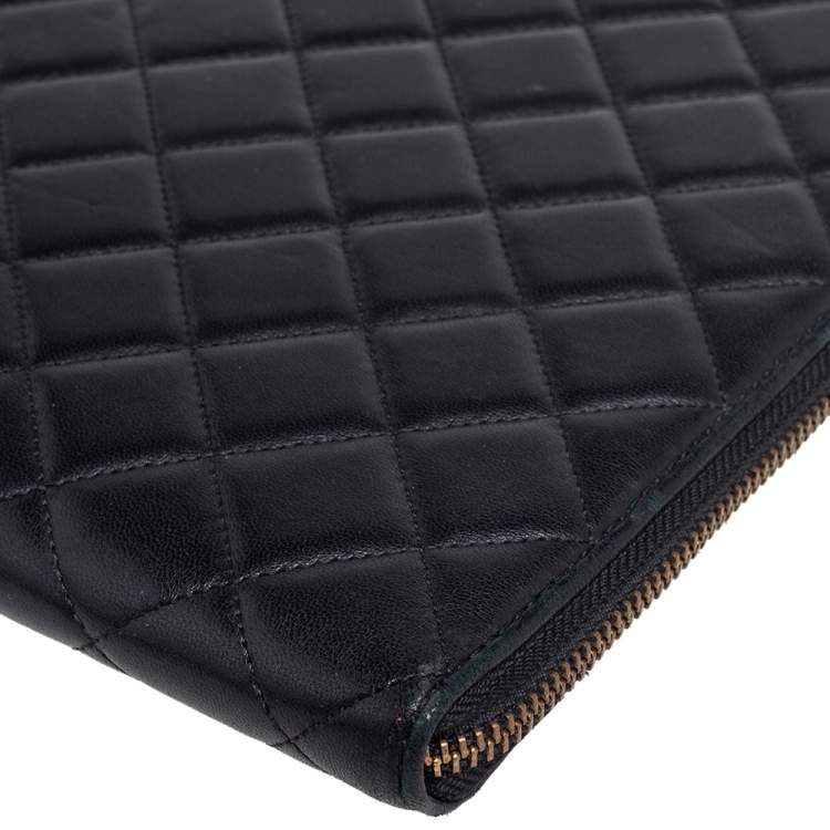 CH Carolina Herrera Black Quilted Leather Zip Around Document Case CH ...