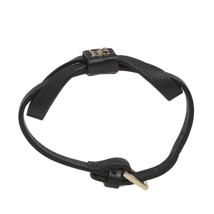 Pre Owned CH Carolina Herrera Black Leather Ribbon Bracelet