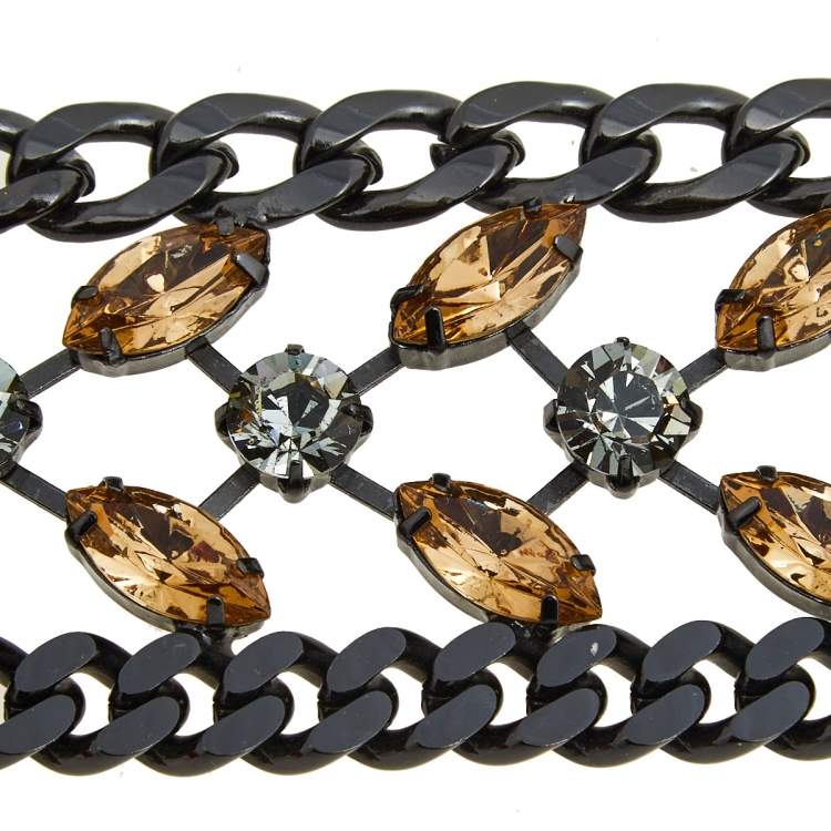Pre Owned CH Carolina Herrera Crystal Black Tone Clasp Bracelet 
