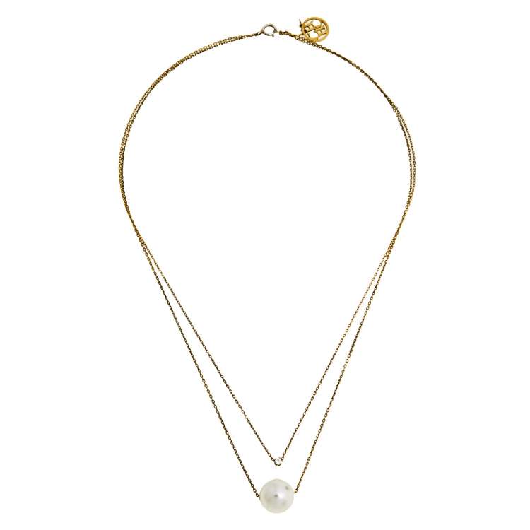 CH Carolina Herrera Crystal Faux Pearl Gold Tone Layered Necklace