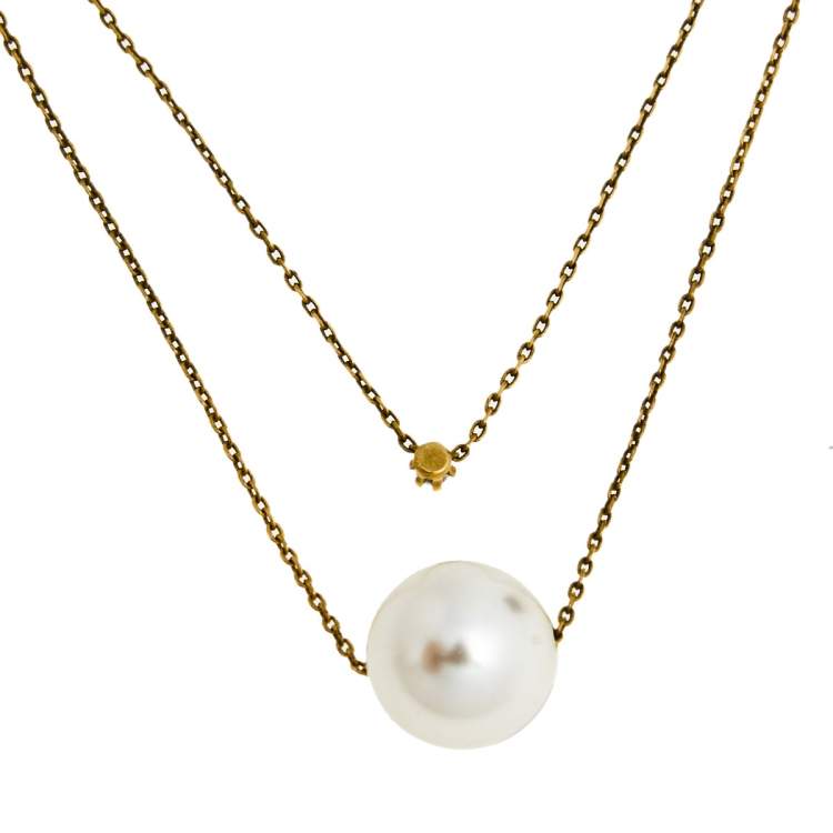 مملوكة مسبقًا CH Carolina Herrera Crystal Faux Pearl Gold Tone Layered Necklace