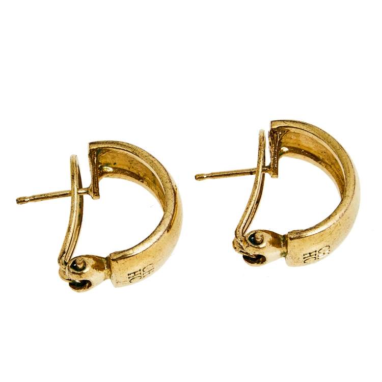 Pre Owned CH Carolina Herrera Gold Tone Half Hoop Earrings