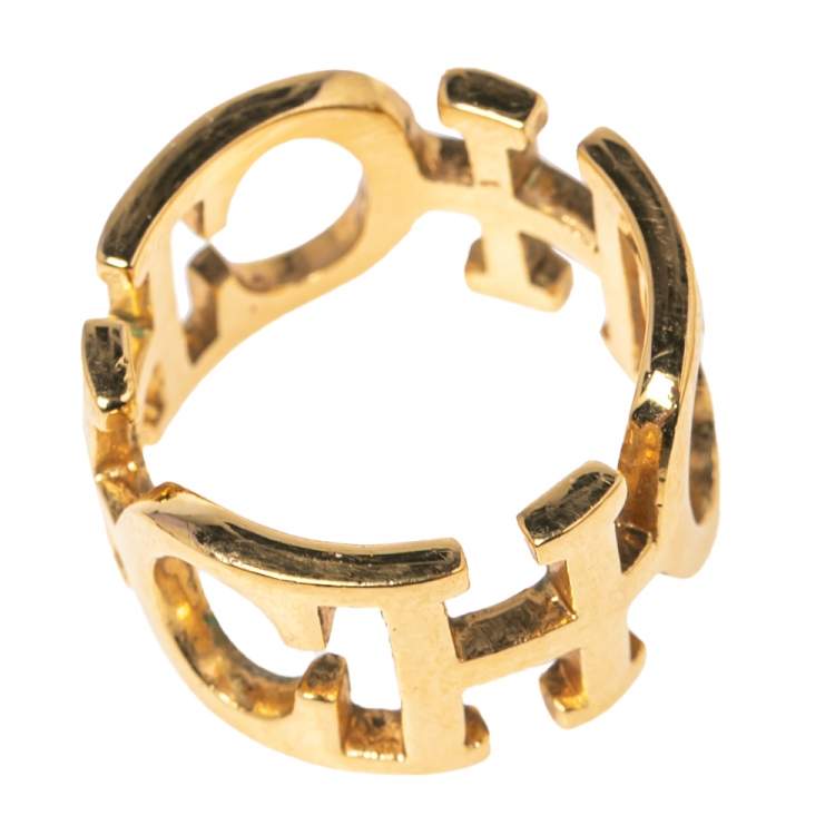 Pre Owned Carolina Herrera CH Gold Tone Between the Line Ring EU 54