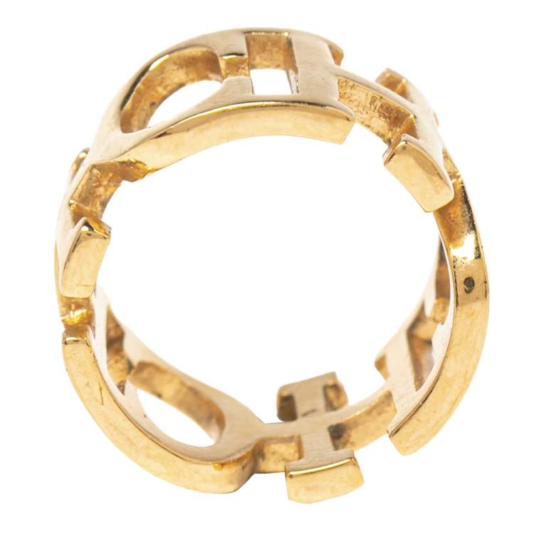 Pre Owned Carolina Herrera CH Gold Tone Between the Line Ring EU 54