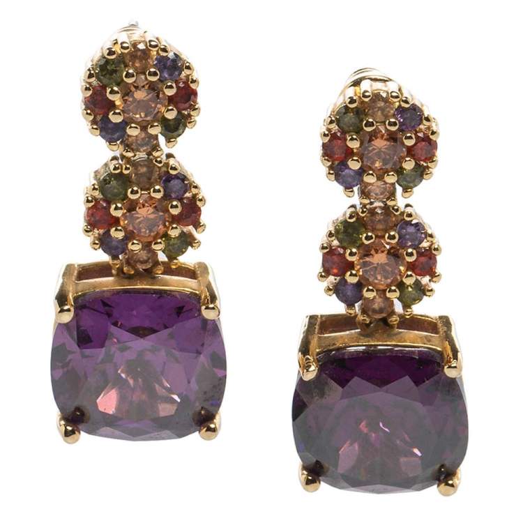 Pre Owned CH Carolina Herrera Multicolor Crystals Drop Earrings