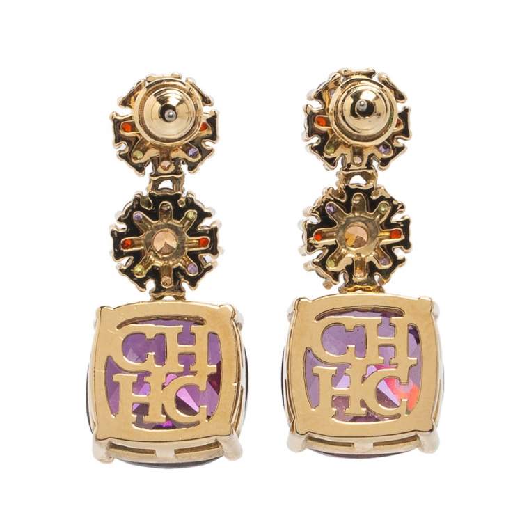 Pre Owned CH Carolina Herrera Multicolor Crystals Drop Earrings