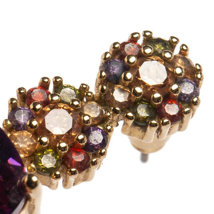 Pre Owned CH Carolina Herrera Multicolor Crystals Drop Earrings