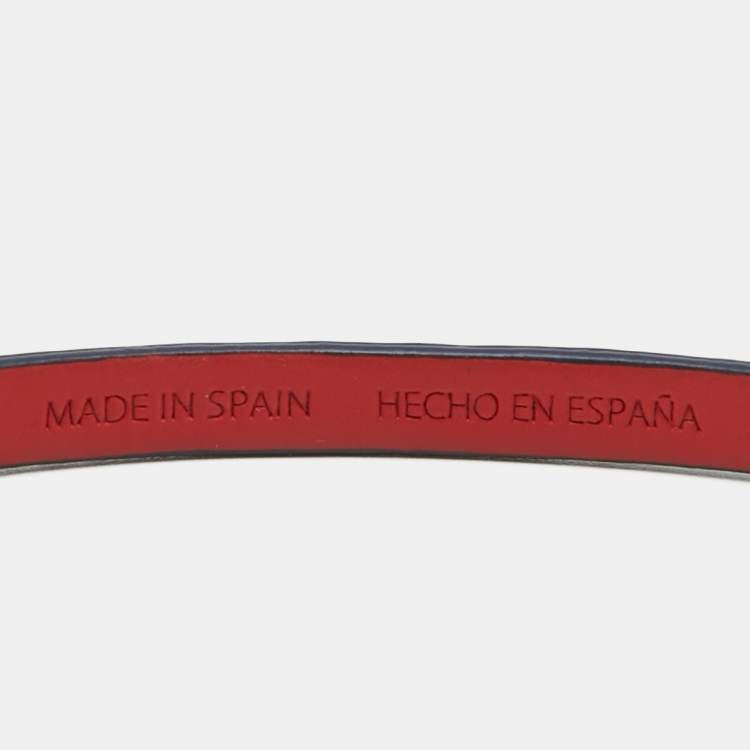 Pre Owned CH Carolina Herrera Navy Blue Leather Double Wrap Bracelet 