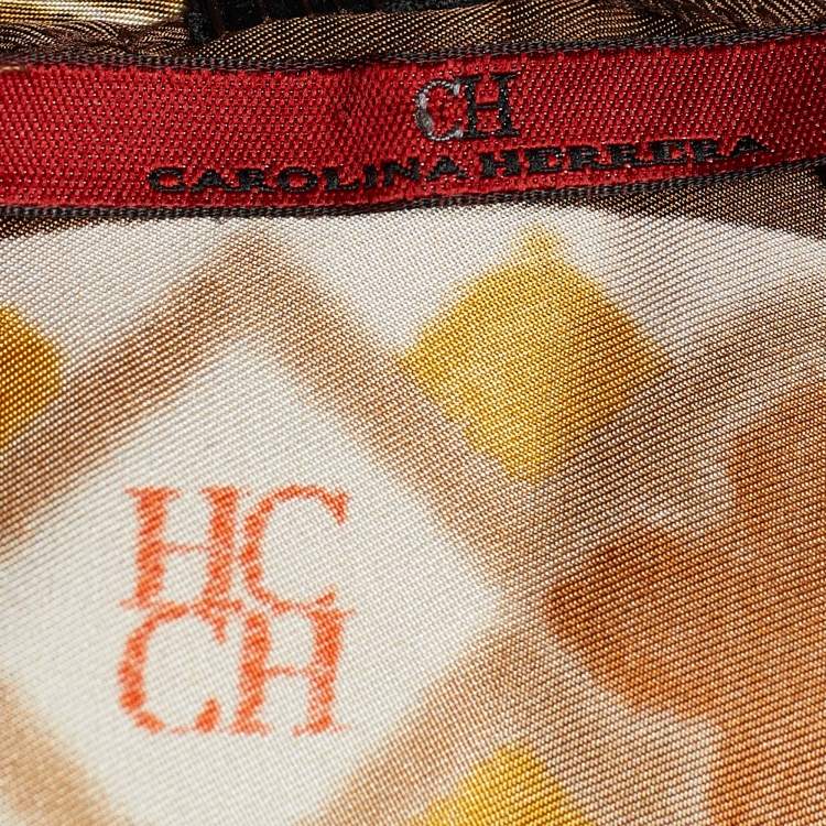 Pre Owned CH Carolina Herrera Brown Printed Silk Scarf