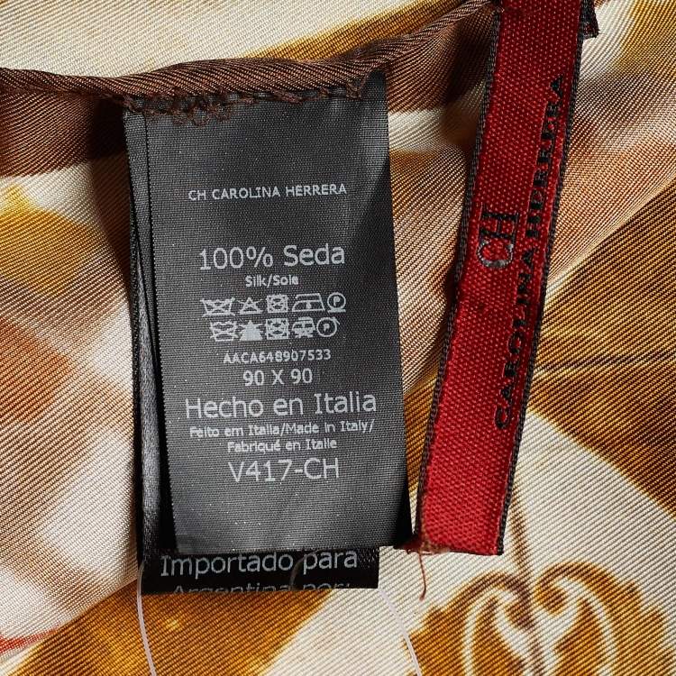 Pre Owned CH Carolina Herrera Brown Printed Silk Scarf
