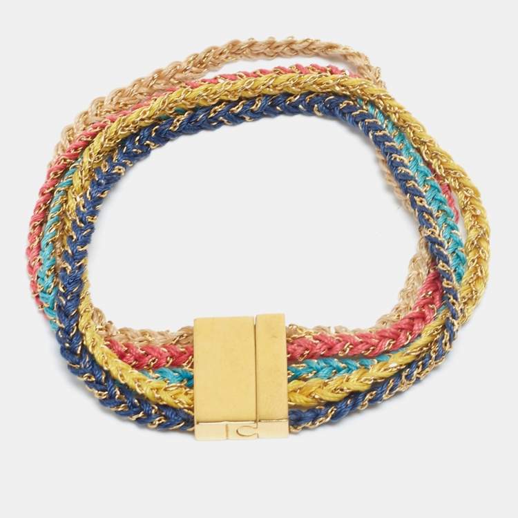 Pre Owned Carolina Herrera Gold Tone Braided Lurex Detail Multi Strand Bracelet