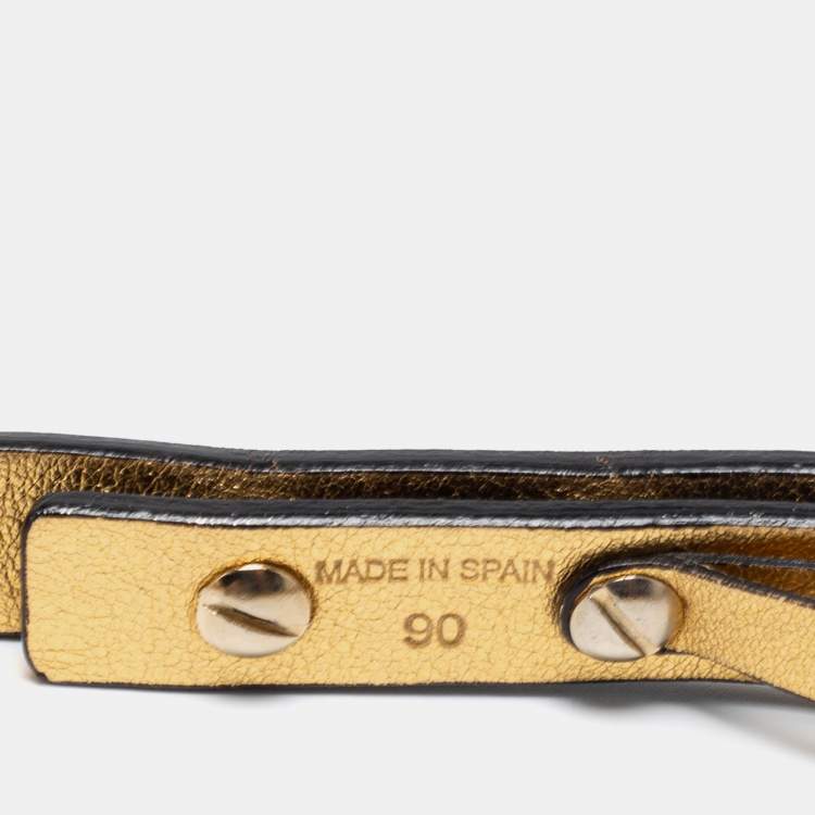 Pre Owned CH Carolina Herrera Black Leather Bow Slim Belt 90CM