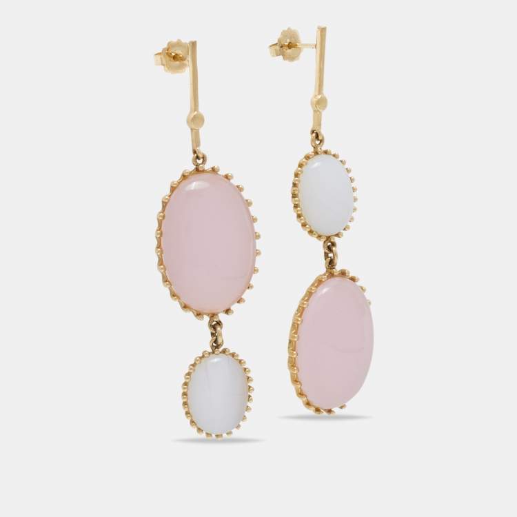 Pre Owned  CH Carolina Herrera Gold Tone Glass Stone Asymmetrical Drop Earrings