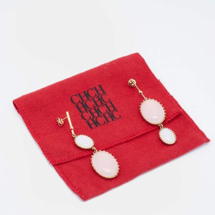 Pre Owned  CH Carolina Herrera Gold Tone Glass Stone Asymmetrical Drop Earrings