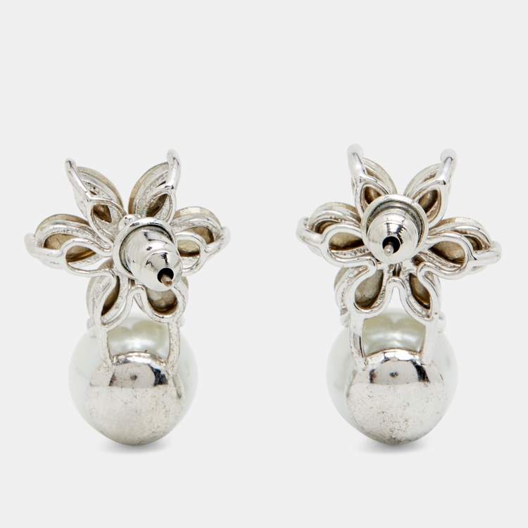 Pre Owned CH Carolina Herrera Crystal Pearl Drop Jasmine Earrings