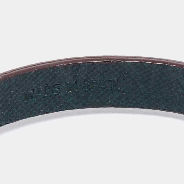 Pre Owned CH Carolina Herrera Forest Green Leather Logo Charms Wrap Bracelet