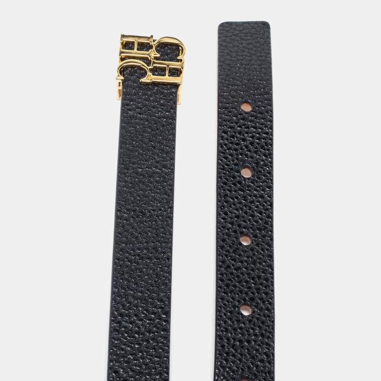 Pre Owned CH Carolina Herrera Black Leather CH Logo Slim Belt 100 CM