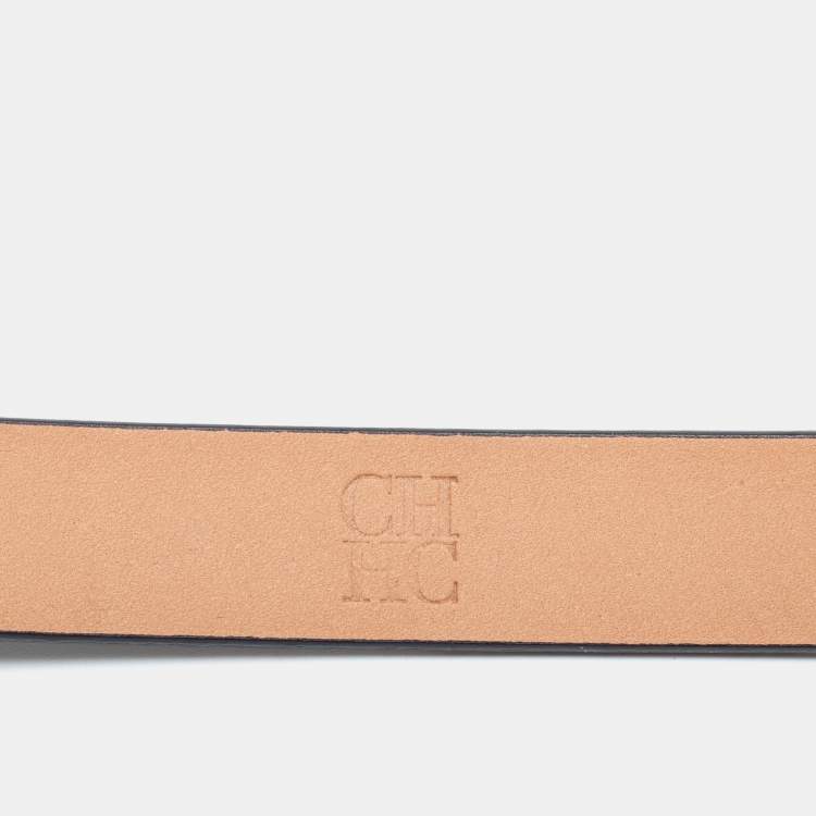 Pre Owned CH Carolina Herrera Black Leather CH Logo Slim Belt 100 CM