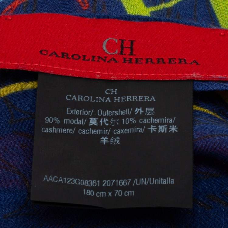 Pre Owned CH Carolina Herrera Multicolor Logo Print Modal and Cashmere Scarf