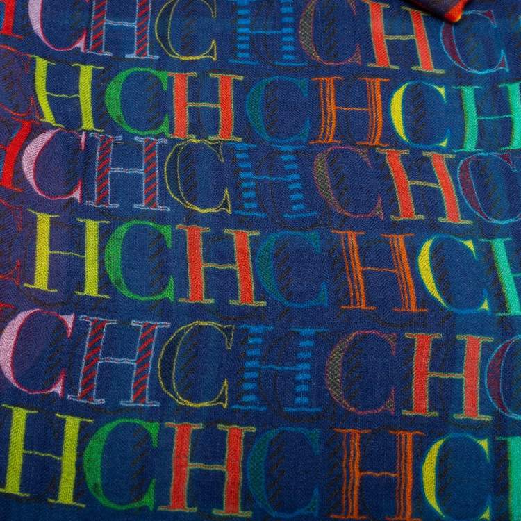Pre Owned CH Carolina Herrera Multicolor Logo Print Modal and Cashmere Scarf