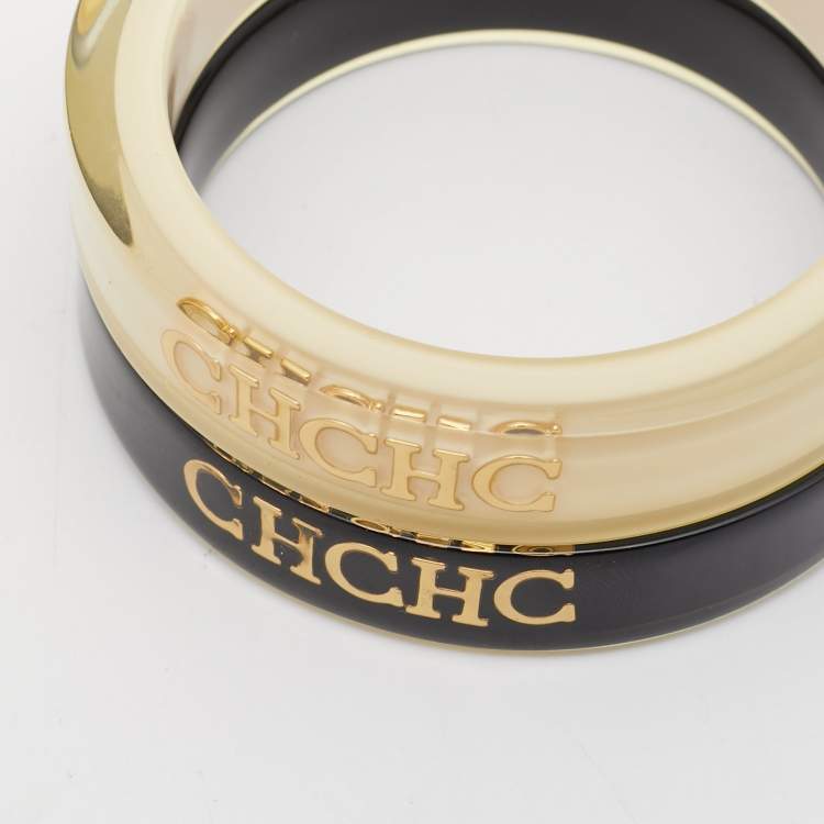 Pre Owned CH Carolina Herrera Resin Logo Bangles Set of 2