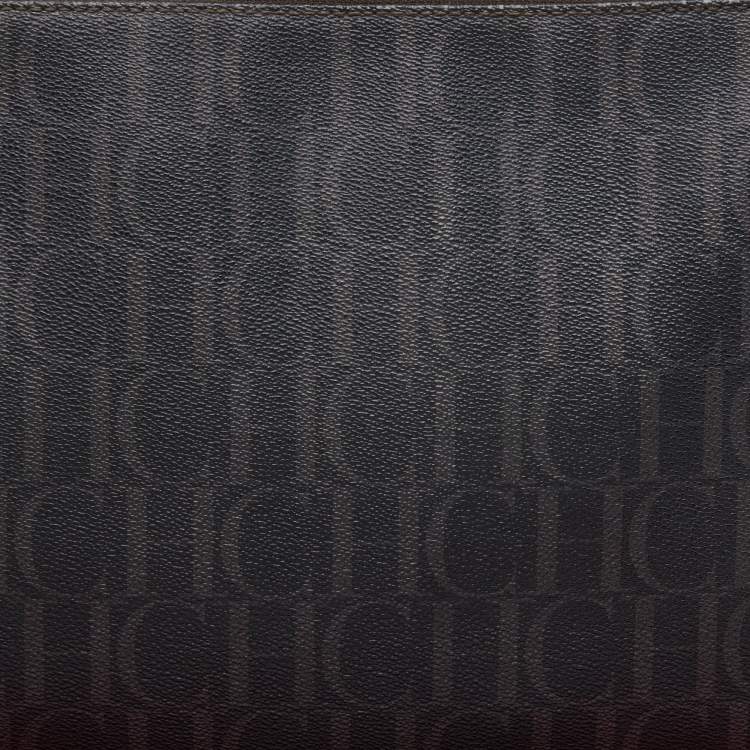 Pre Owned CH Carolina Herrera Brown Monogram Coated Canvas Document Holder