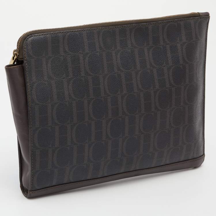 Pre Owned CH Carolina Herrera Brown Monogram Coated Canvas Document Holder