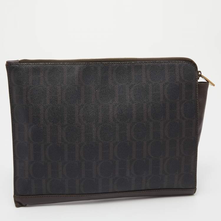 Pre Owned CH Carolina Herrera Brown Monogram Coated Canvas Document Holder