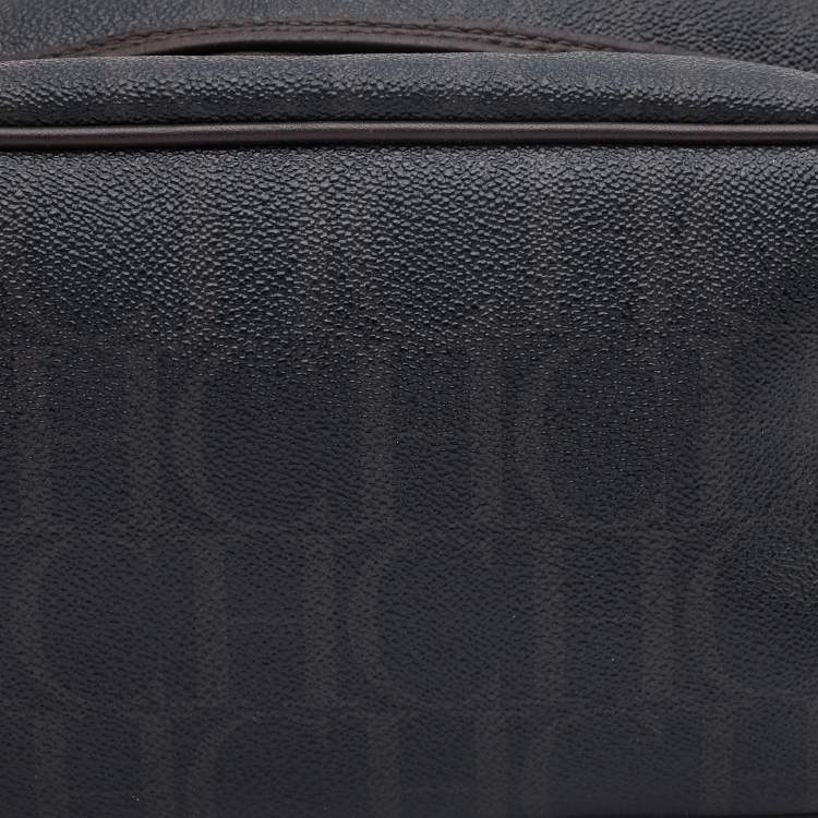 Pre Owned CH Carolina Herrera Black/Brown Monogram Coated Canvas Cosmetic Pouch