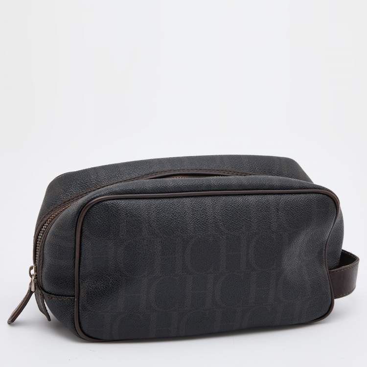 Pre Owned CH Carolina Herrera Black/Brown Monogram Coated Canvas Cosmetic Pouch