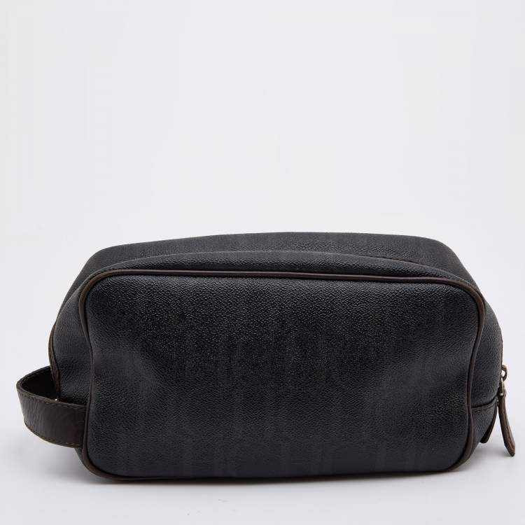Pre Owned CH Carolina Herrera Black/Brown Monogram Coated Canvas Cosmetic Pouch