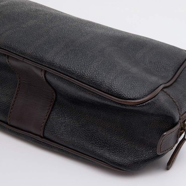 Pre Owned CH Carolina Herrera Black/Brown Monogram Coated Canvas Cosmetic Pouch