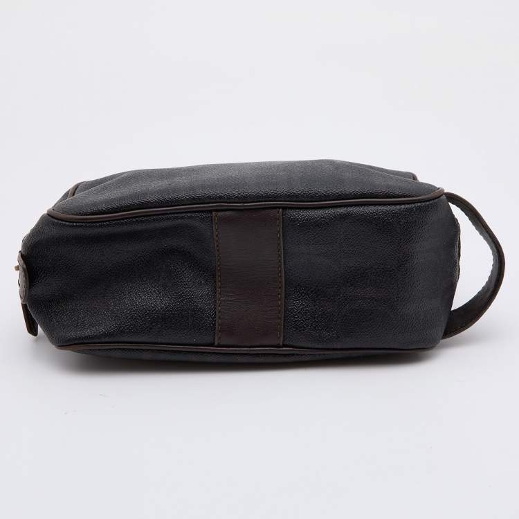 Pre Owned CH Carolina Herrera Black/Brown Monogram Coated Canvas Cosmetic Pouch