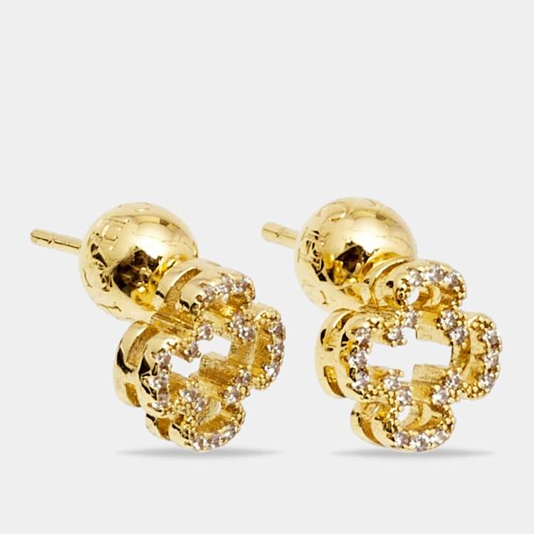 Pre Owned CH Carolina Herrera Gold Tone Petite Rosetta Insignia Bracelet & Earrings Set