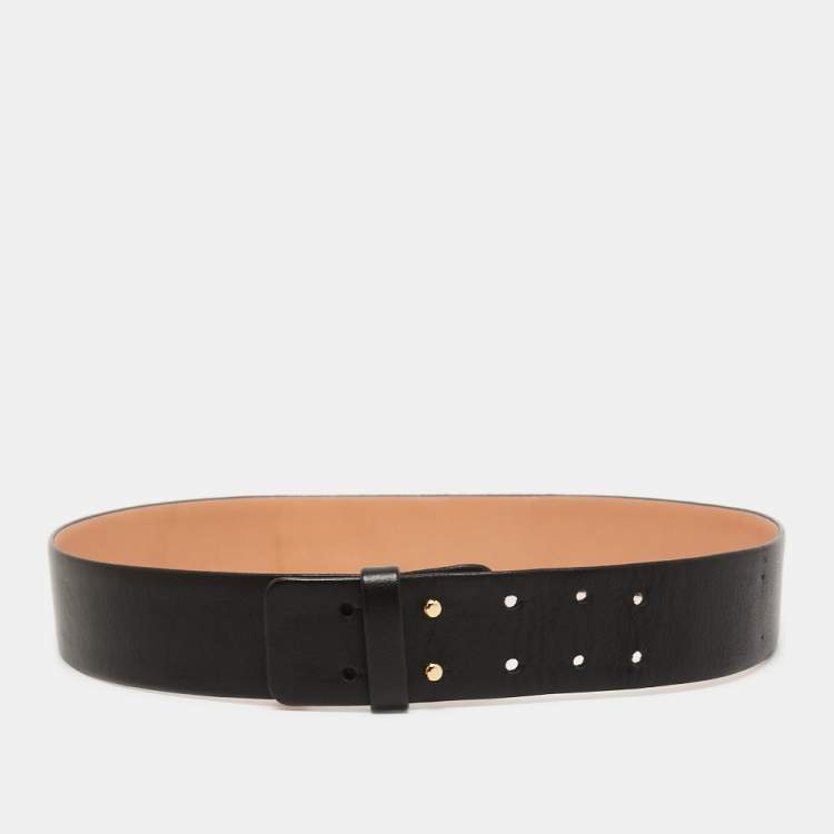 Pre Owned CH Carolina Herrera Black Leather and Suede Pearl Embellished Waist Belt 75CM