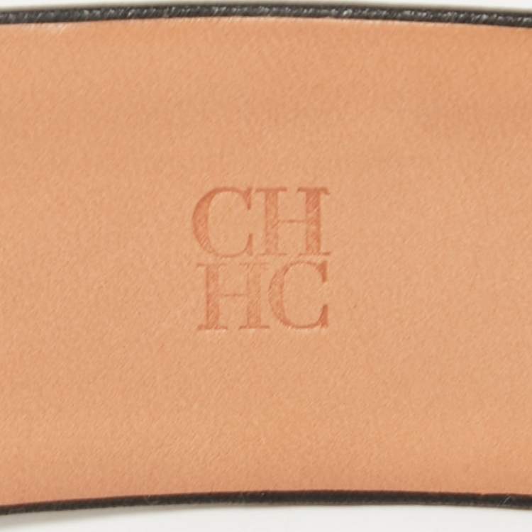 Pre Owned CH Carolina Herrera Black Leather and Suede Pearl Embellished Waist Belt 75CM
