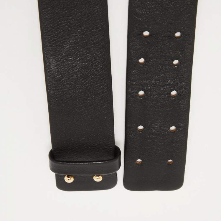 Pre Owned CH Carolina Herrera Black Leather and Suede Pearl Embellished Waist Belt 75CM