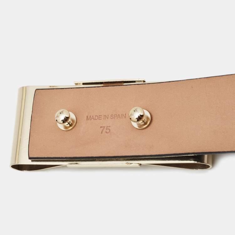 Pre Owned CH Carolina Herrera Black Leather Metal Bow Belt 75CM
