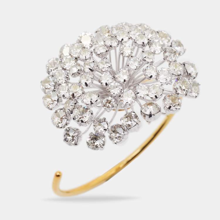 Pre Owned CH Carolina Herrera Two Tone Crystal Open Cuff Bracelet