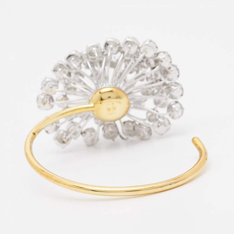 Pre Owned CH Carolina Herrera Two Tone Crystal Open Cuff Bracelet