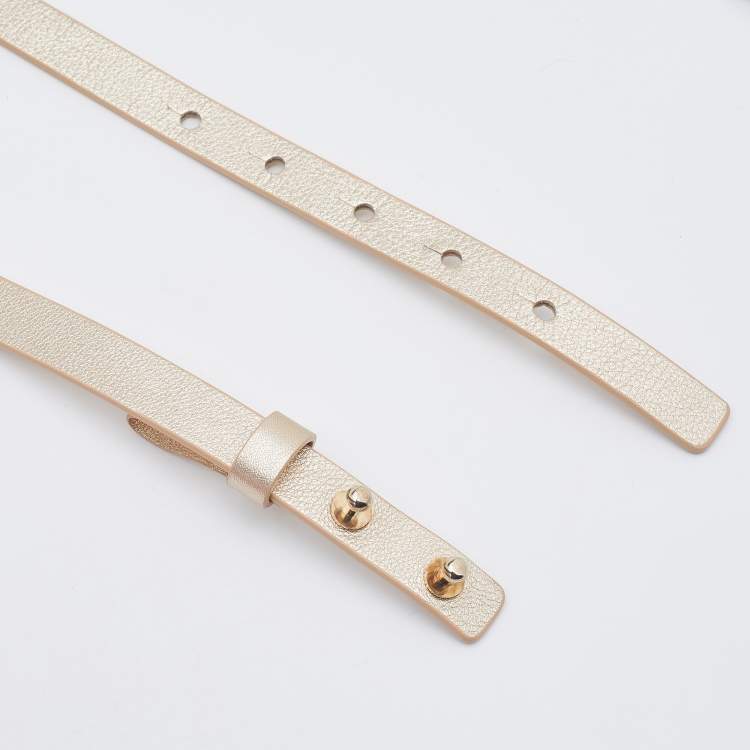 Pre Owned CH Carolina Herrera Gold Leather Bow Slim Waist Belt 75CM