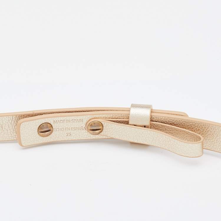 Pre Owned CH Carolina Herrera Gold Leather Bow Slim Waist Belt 75CM