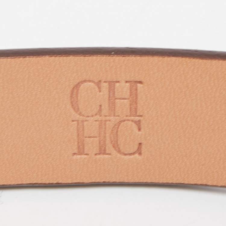 Pre Owned CH Carolina Herrera Green/Beige Leather CHHC Slim Belt 85CM