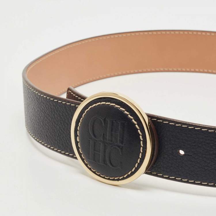 Pre Owned CH Carolina Herrera Midnight Blue Logo Buckle Leather Belt 80cm