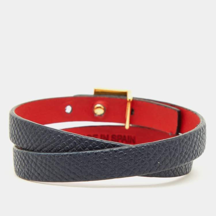 Pre Owned CH Carolina Herrera Black Leather Double Wrap Bracelet