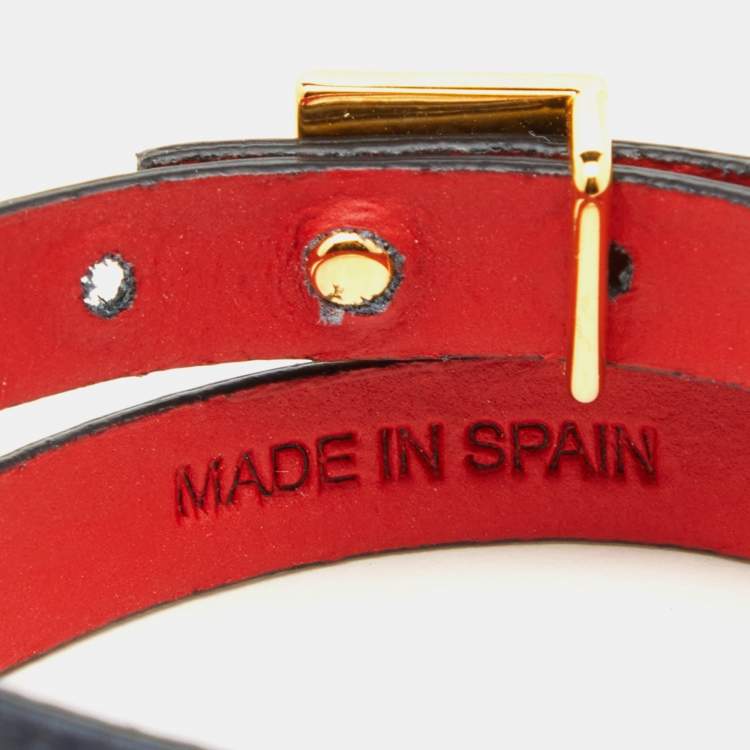 Pre Owned CH Carolina Herrera Black Leather Double Wrap Bracelet