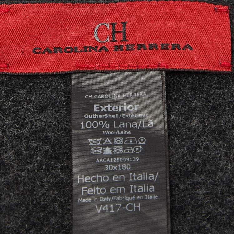 Pre Owned CH Carolina Herrera Charcoal Grey Wool Fringed Scarf