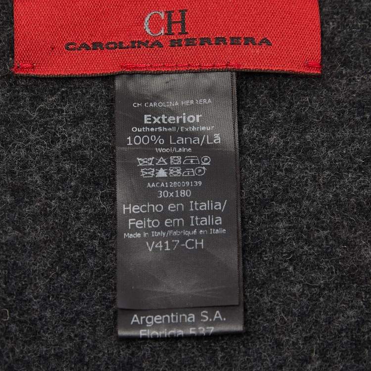 Pre Owned CH Carolina Herrera Charcoal Grey Wool Fringed Scarf